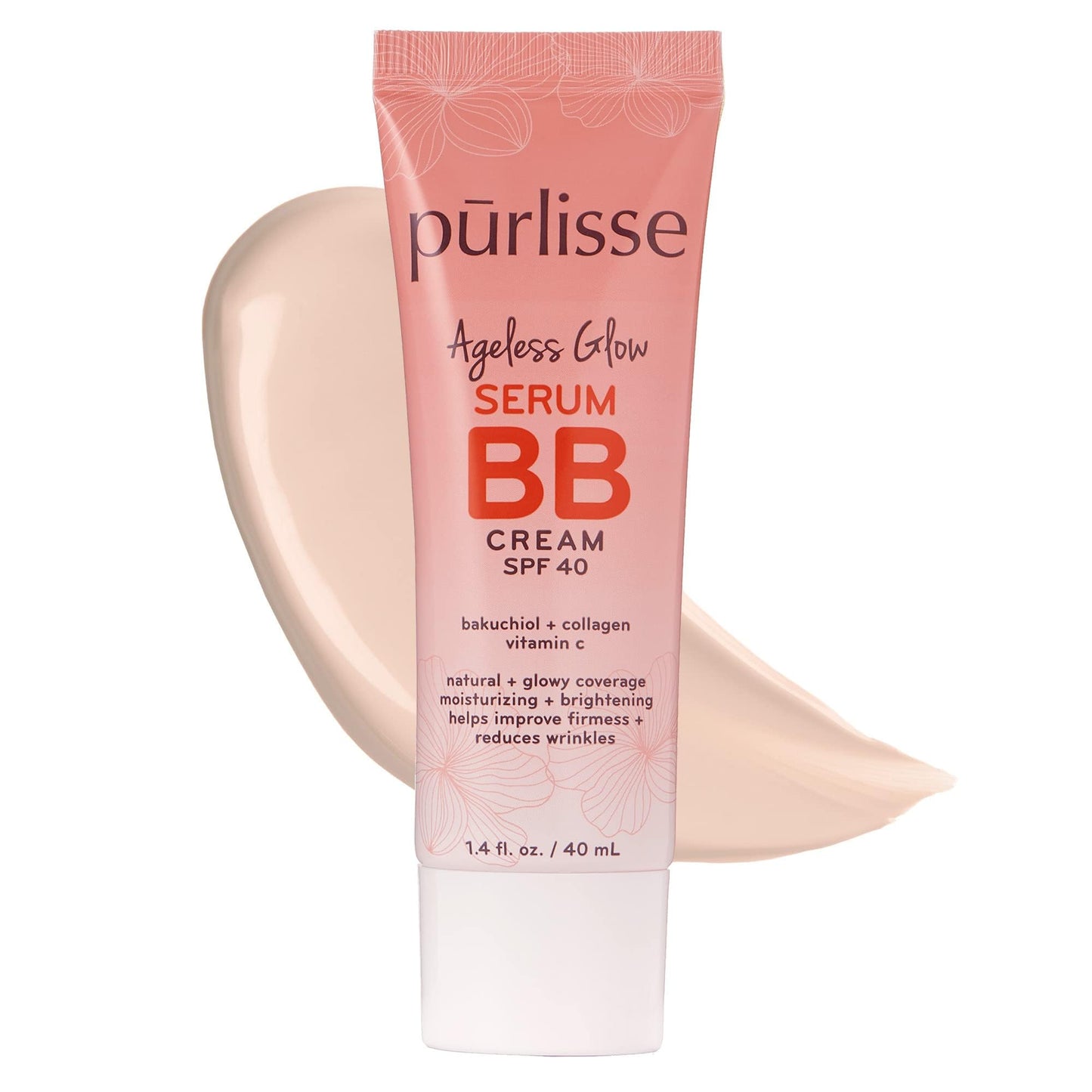 pūrlisse Ageless Glow Serum BB Cream SPF 40 - Glow BB Cream with SPF Enriched with Bakuchiol & Vitamin C to Help Improve Firmness & Reduce Wrinkles for Dewy Skin - Light Medium (1.4 oz)
