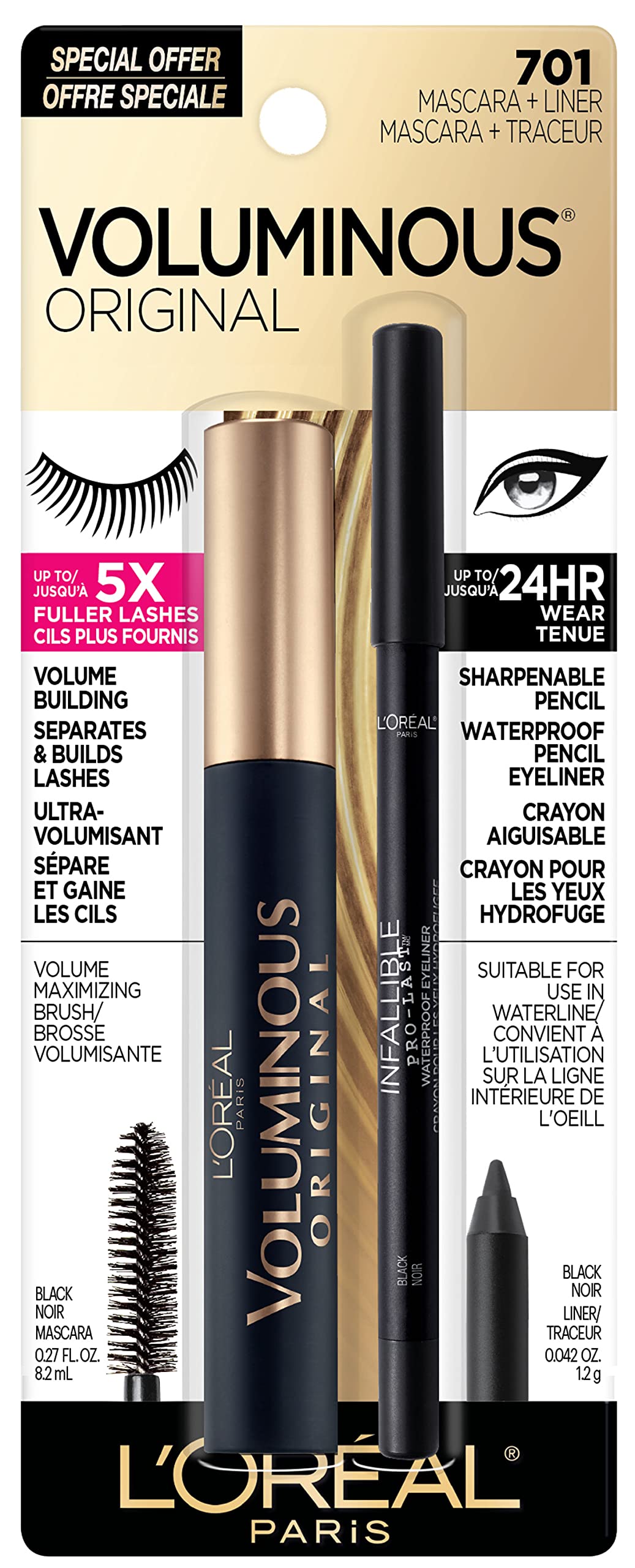 L’Oreal Paris Makeup Voluminous Original Volume Building Mascara, Black Brown, 0.28 fl; oz.