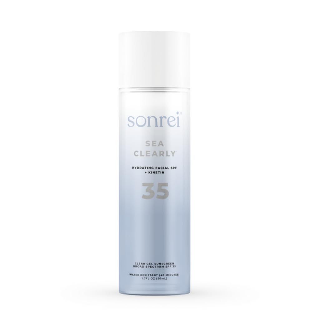 Sonrei Sea Clearly Hydrating Facial SPF 35 + Anti-aging Growth Factor Clear Sunscreen Gel & Primer | Broad Spectrum UV Protection | Water Resistant and Vegan | Non-greasy (1-Pack)