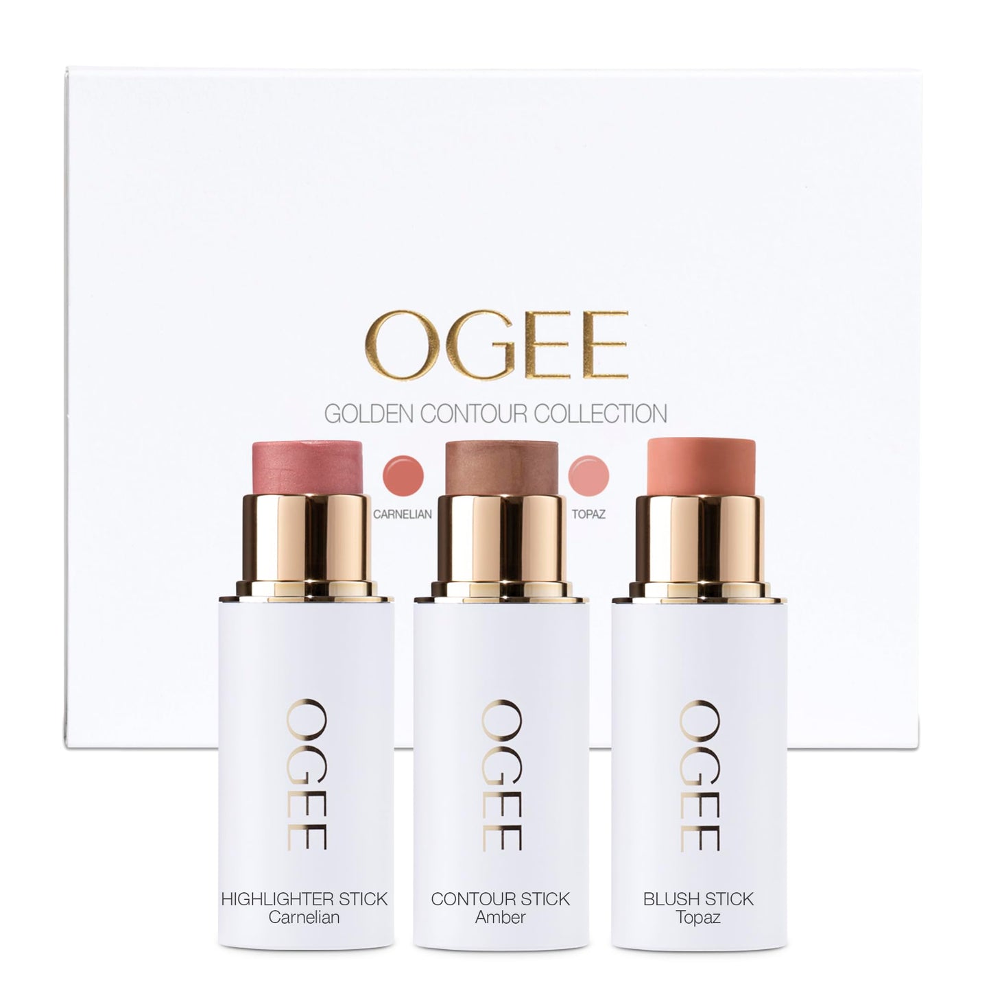 Ogee Face Stick Radiant Collection Trio - Contour Stick Makeup Collection - Certified Organic Contour Palette - Includes Bronzer Stick, Blush Stick & Highlighter Stick