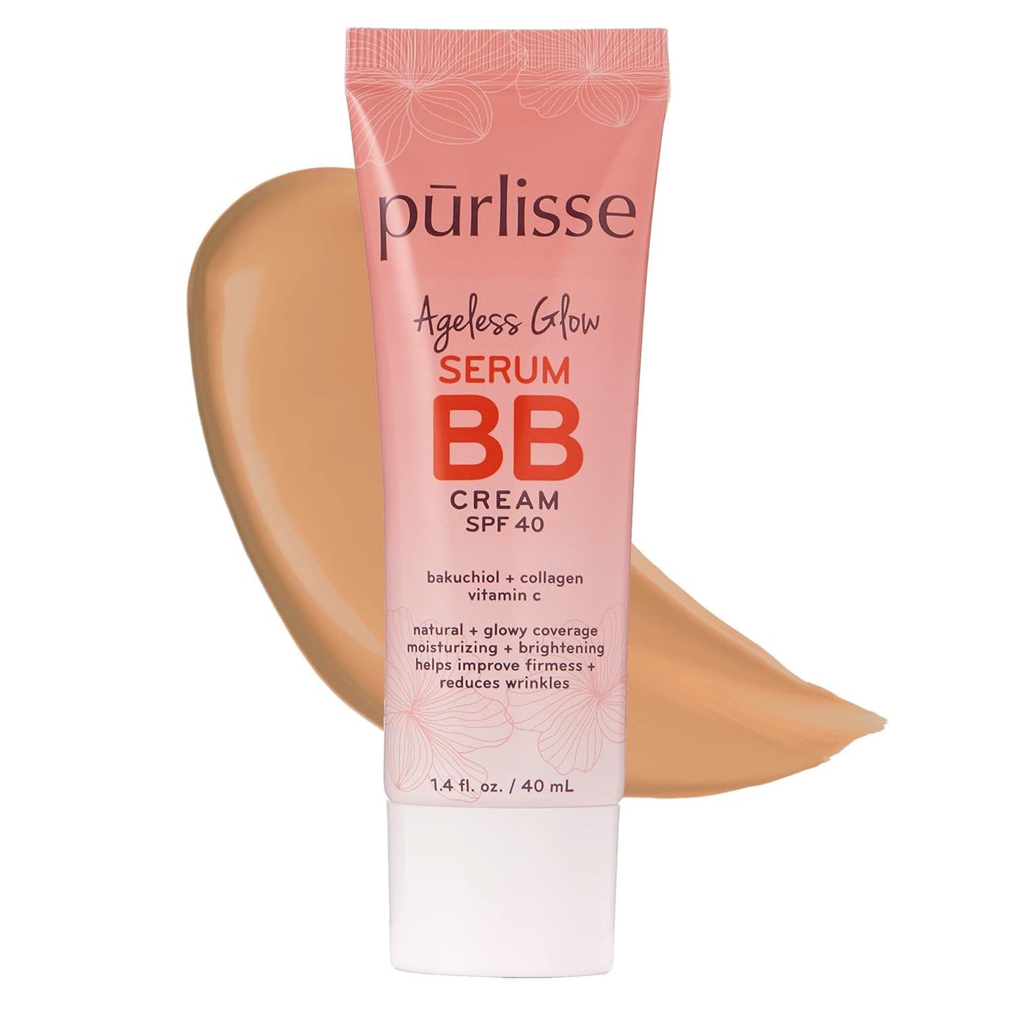 pūrlisse Ageless Glow Serum BB Cream SPF 40 - Glow BB Cream with SPF Enriched with Bakuchiol & Vitamin C to Help Improve Firmness & Reduce Wrinkles for Dewy Skin - Light Medium (1.4 oz)