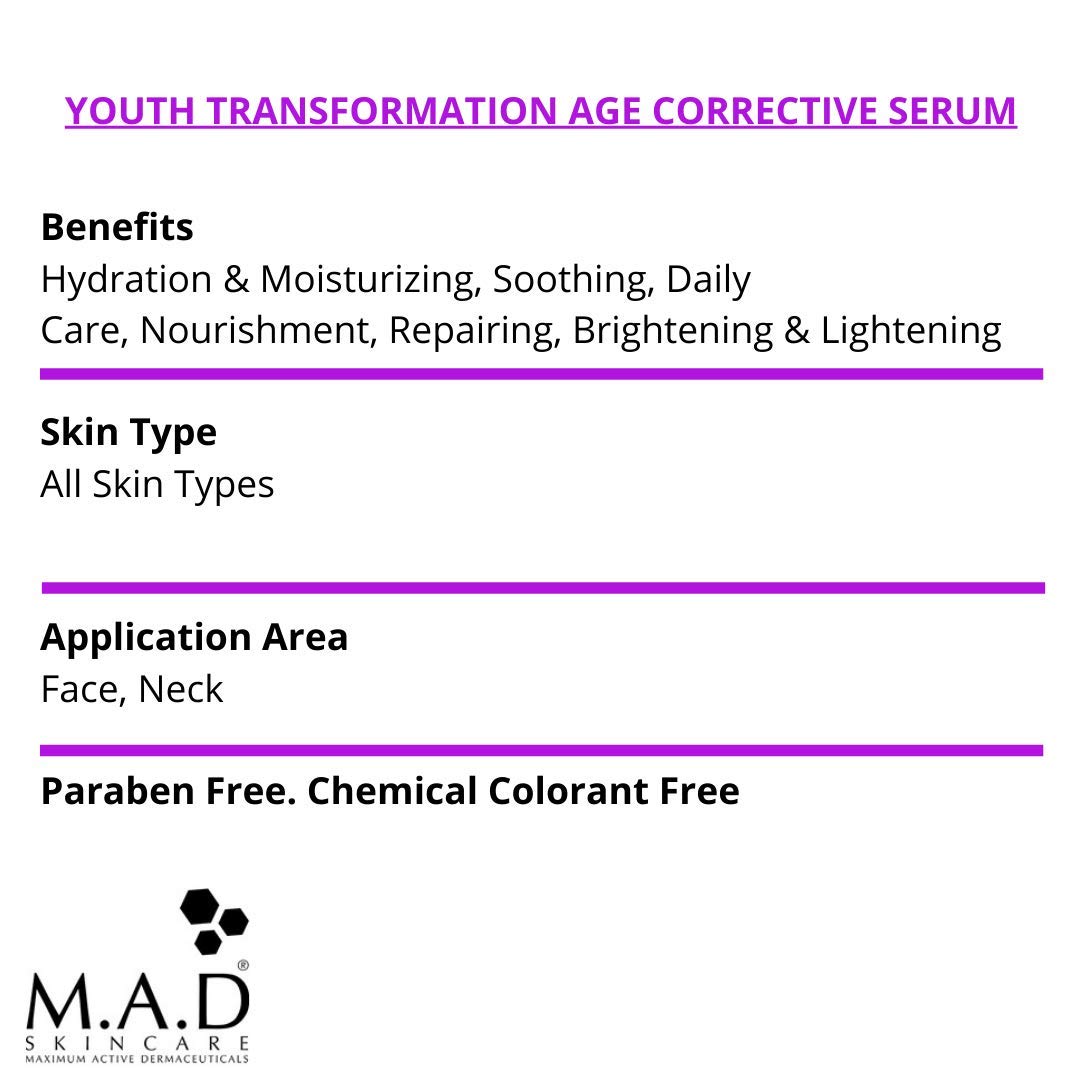 M.A.D Skincare Anti-Aging Youth Transformation Age Corrective Serum 1 oz.