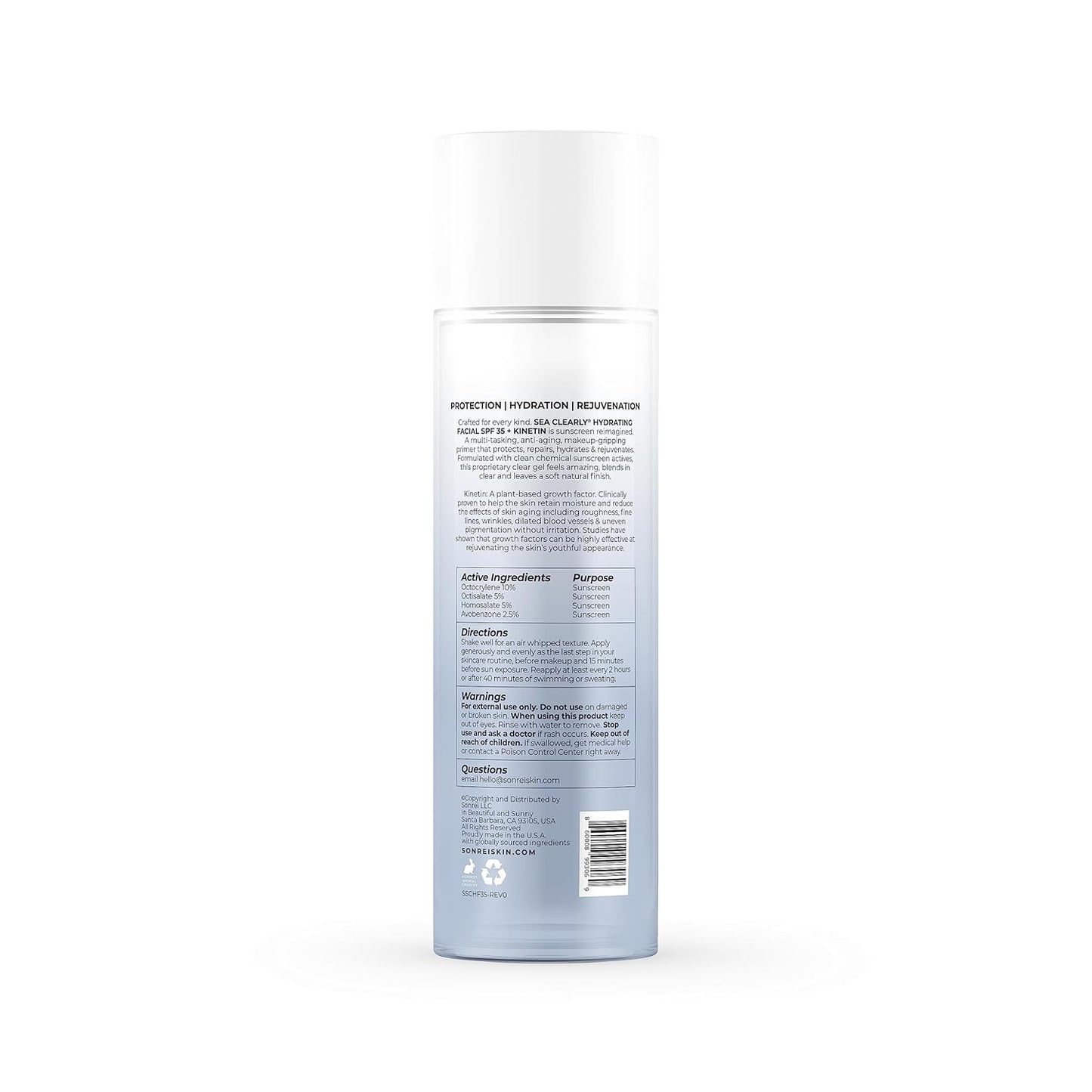 Sonrei Sea Clearly Hydrating Facial SPF 35 + Anti-aging Growth Factor Clear Sunscreen Gel & Primer | Broad Spectrum UV Protection | Water Resistant and Vegan | Non-greasy (1-Pack)