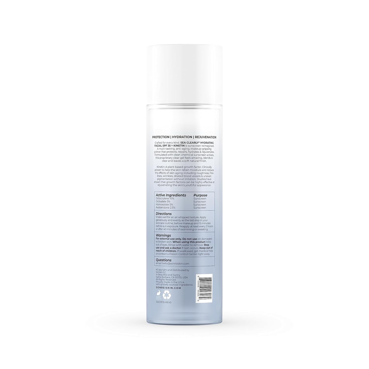 Sonrei Sea Clearly Hydrating Facial SPF 35 + Anti-aging Growth Factor Clear Sunscreen Gel & Primer | Broad Spectrum UV Protection | Water Resistant and Vegan | Non-greasy (1-Pack)