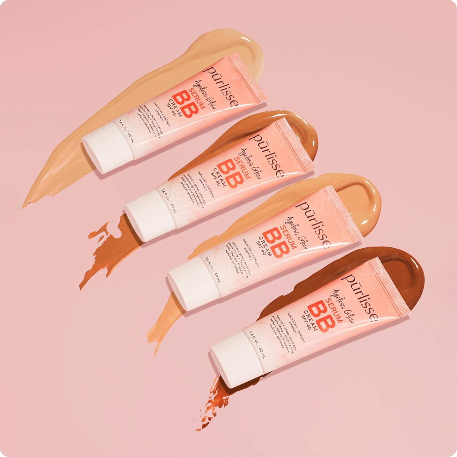 pūrlisse Ageless Glow Serum BB Cream SPF 40 - Glow BB Cream with SPF Enriched with Bakuchiol & Vitamin C to Help Improve Firmness & Reduce Wrinkles for Dewy Skin - Light Medium (1.4 oz)