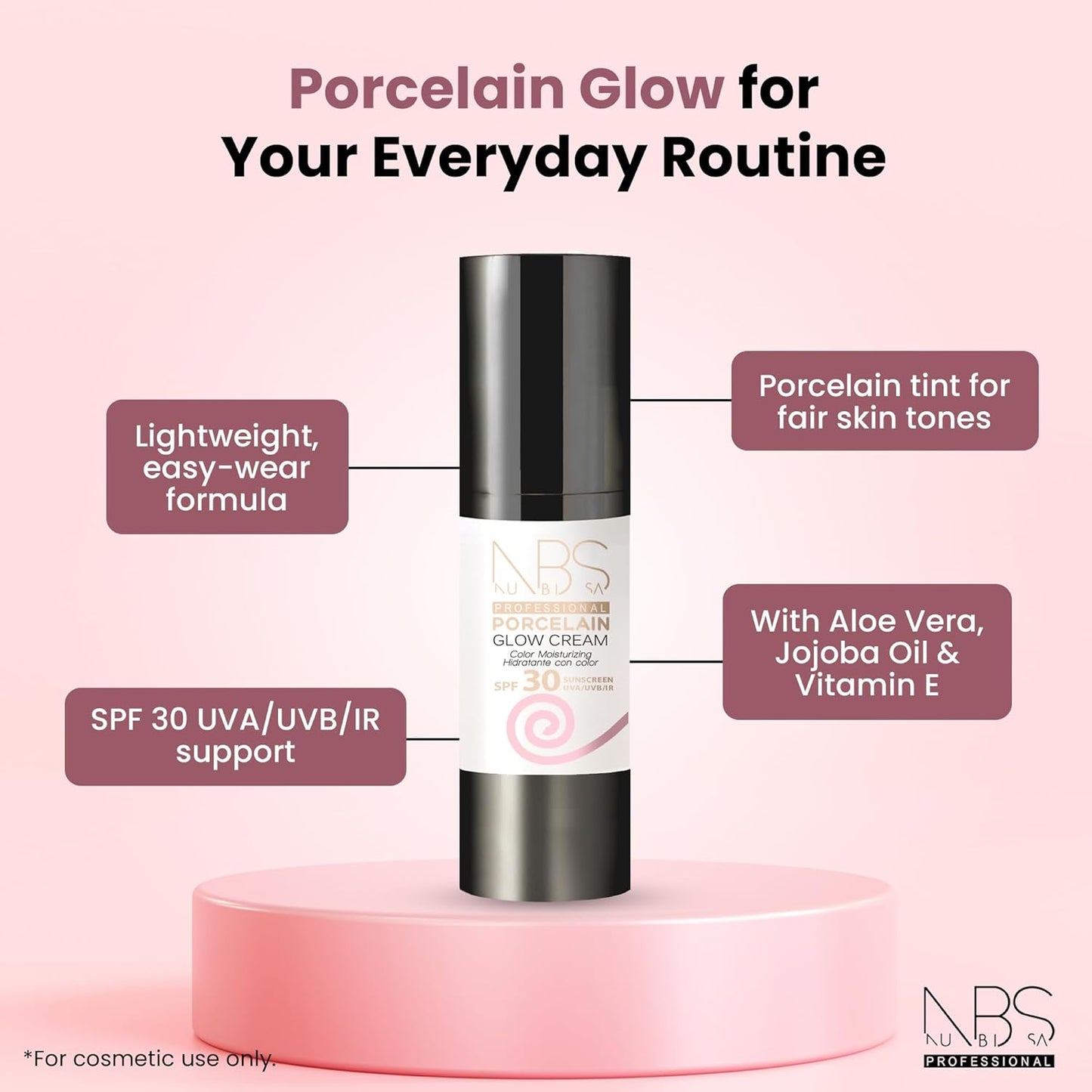 Porcelain Color Glow Cream SPF 30 – Tinted Sunscreen Moisturizer Face with Aloe Vera and Vitamin E – Porcelain Tone Facial Sunscreen Tinted with UVA/UVB/IR Support, 1 fl oz