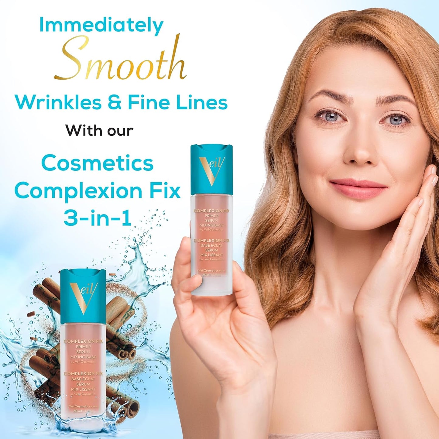Veil Cosmetics Complexion Fix 3-in-1 Primer - Serum, Mixing Base, Primer - Pore Minimizing - Hydrate, Brighten & Soothe - Smooths Wrinkles & Fine Lines - Extend Makeup Wear - Vegan - Beautiful Skin